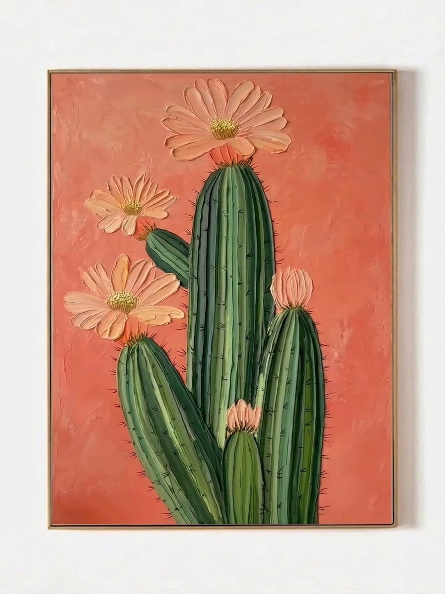 Boho Desert Cactus Floral Heavy Texture Painting
