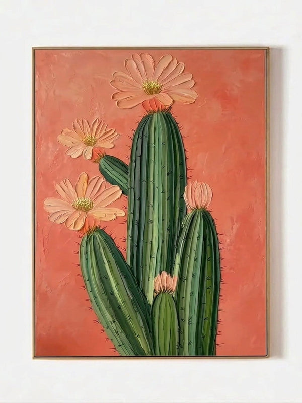Boho Desert Cactus Floral Heavy Texture Painting