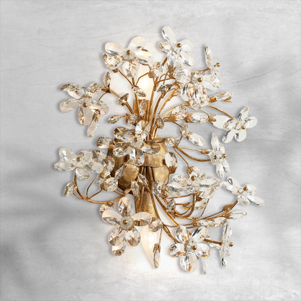 Botanical Iron and Crystal Floral Wall Sconce