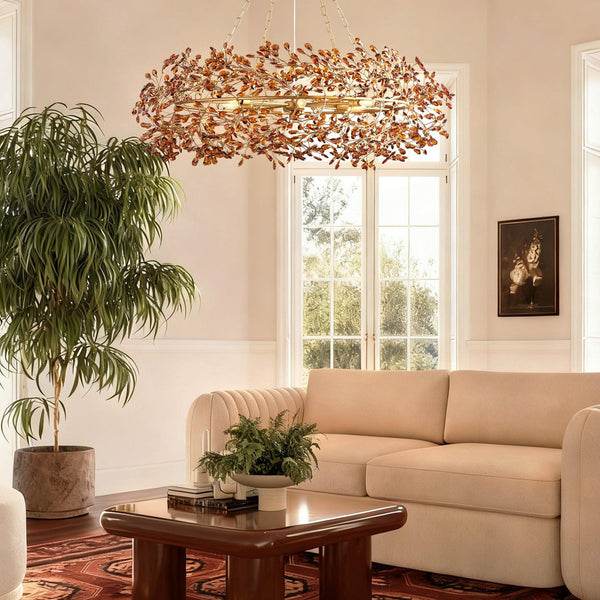 Botanical Iron Ring Chandelier with Crystal Florals