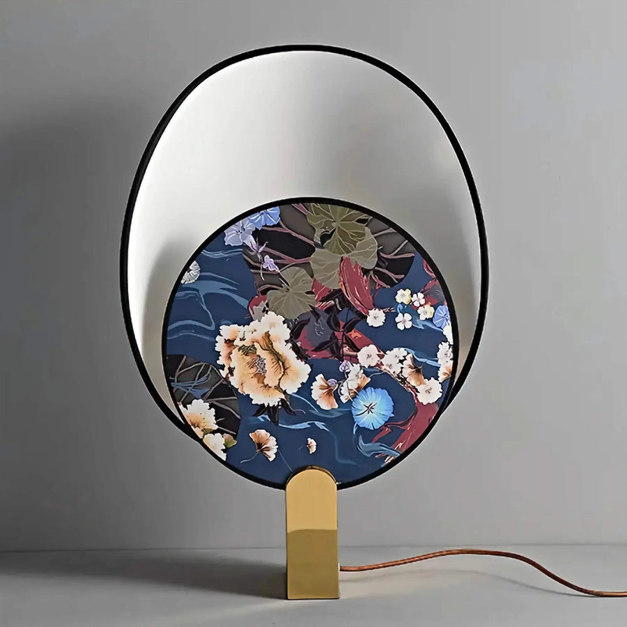 Botanical Printed Blue Fabric Shade Steel Table Lamp