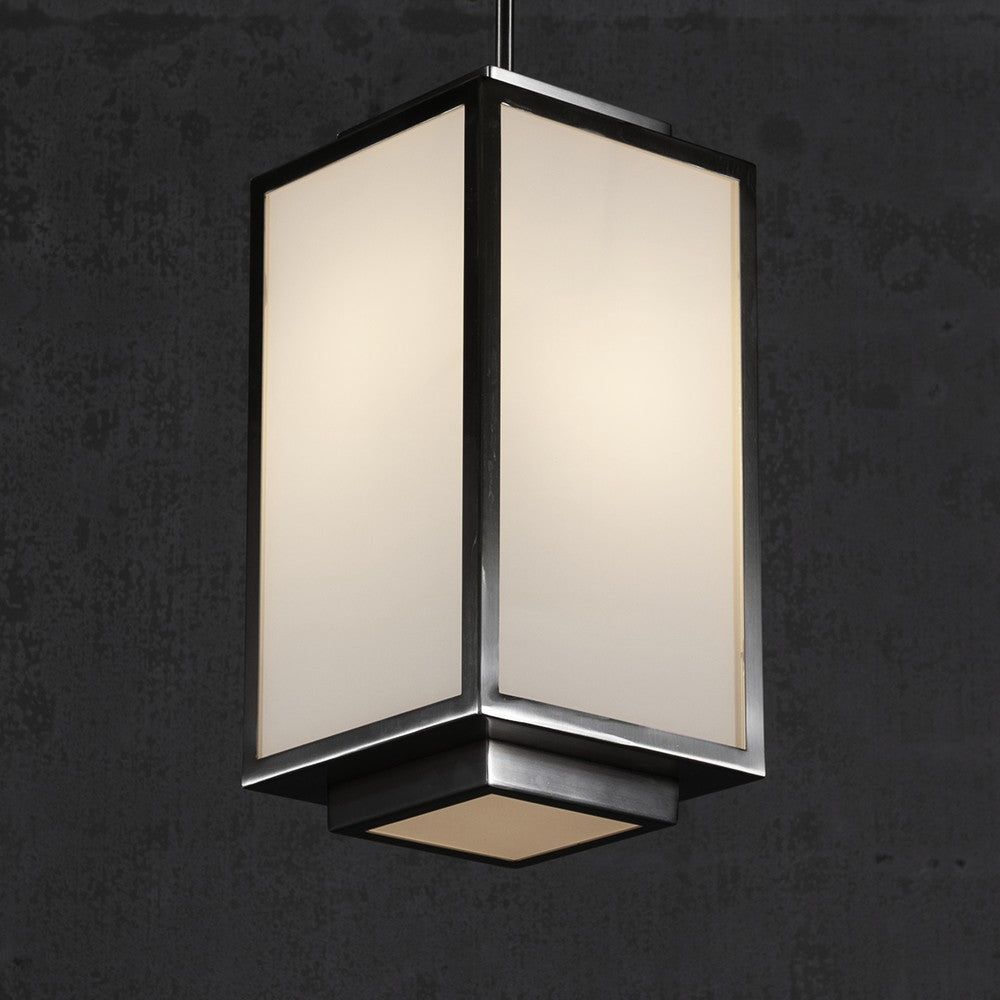Boxy White Acrylic and Satin Nickel Pendant