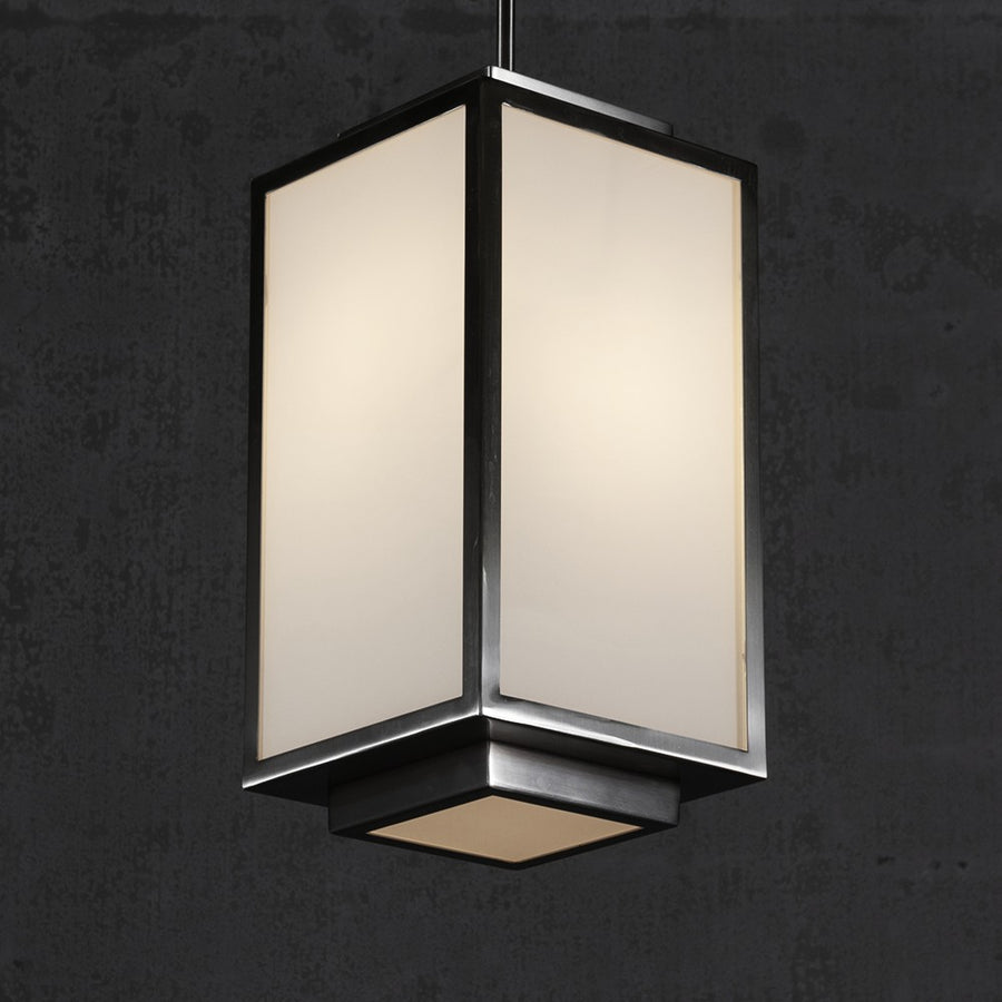 Boxy White Acrylic and Satin Nickel Pendant