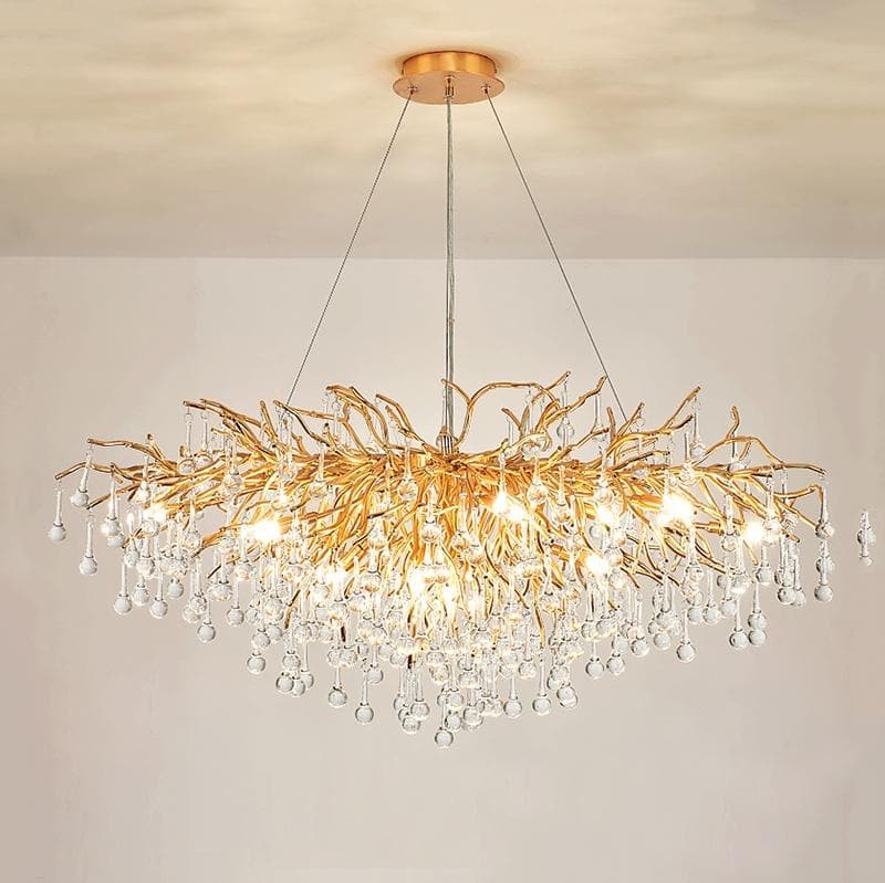 Branching Aluminum and Crystal Drop Chandelier