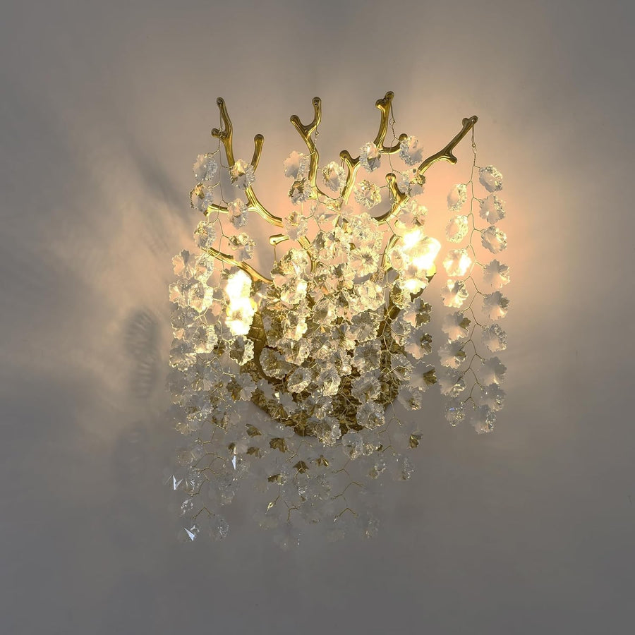 Branching Aluminum Wall Sconce with Snowflake Crystals