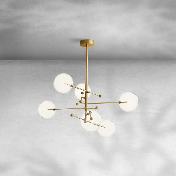 Branching Brass and Clear Glass Globe Chandelier