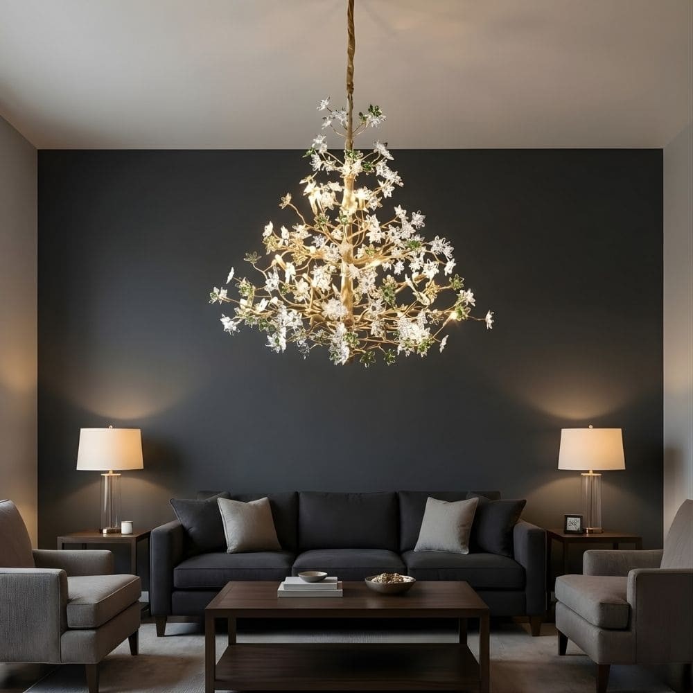 Branching Brass and Crystal Blossom Chandelier