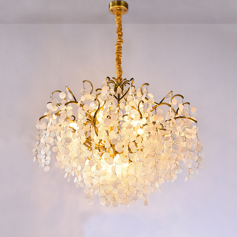 Branching Brass and Crystal Cluster Chandelier