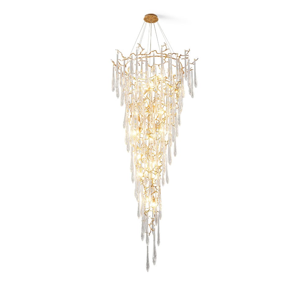 Branching Brass and Crystal Drop Chandelier