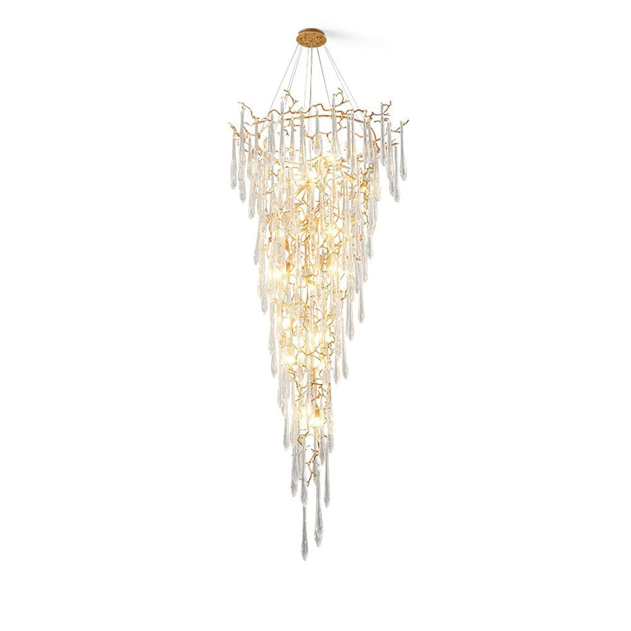 Branching Brass and Crystal Drop Chandelier