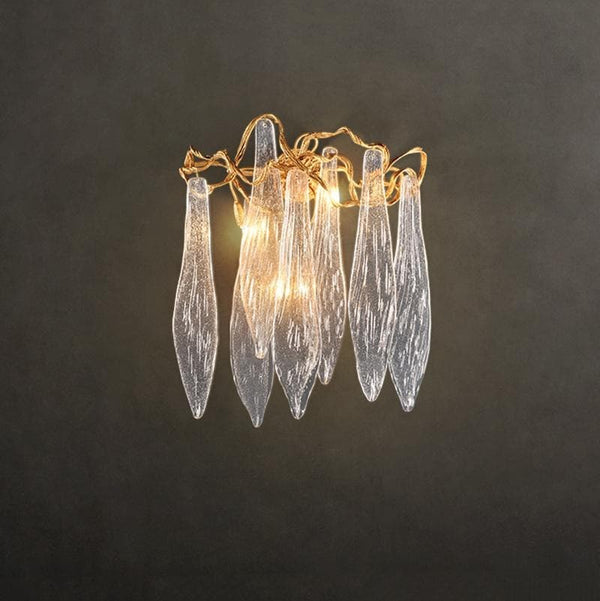 Branching Brass and Crystal Drop Wall Sconce