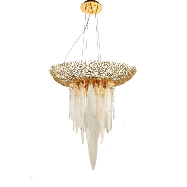 Branching Brass and Glass Chandelier