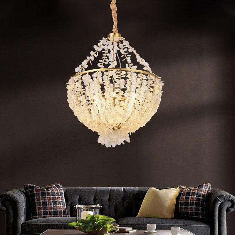 Branching Brass and Glass Disc Chandelier