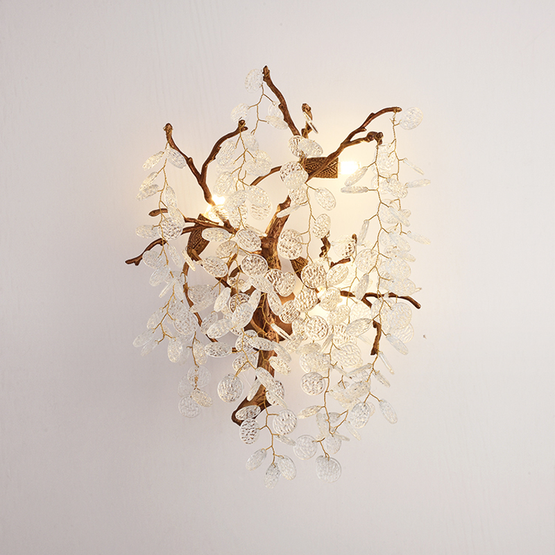 Branching Brass and Rippled Crystal Wall Sconce