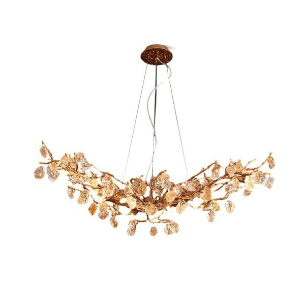 Branching Brass Chandelier with Amber Crystals
