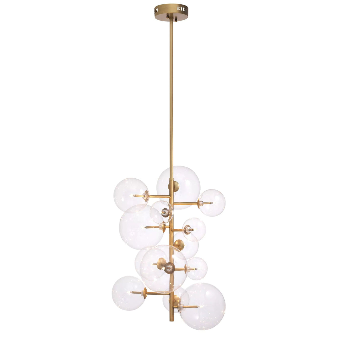 Branching Brass Chandelier with Clear Glass Globes