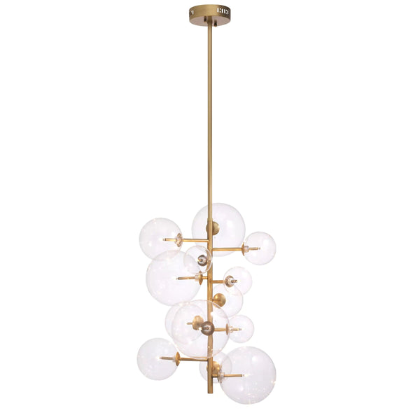 Branching Brass Chandelier with Clear Glass Globes