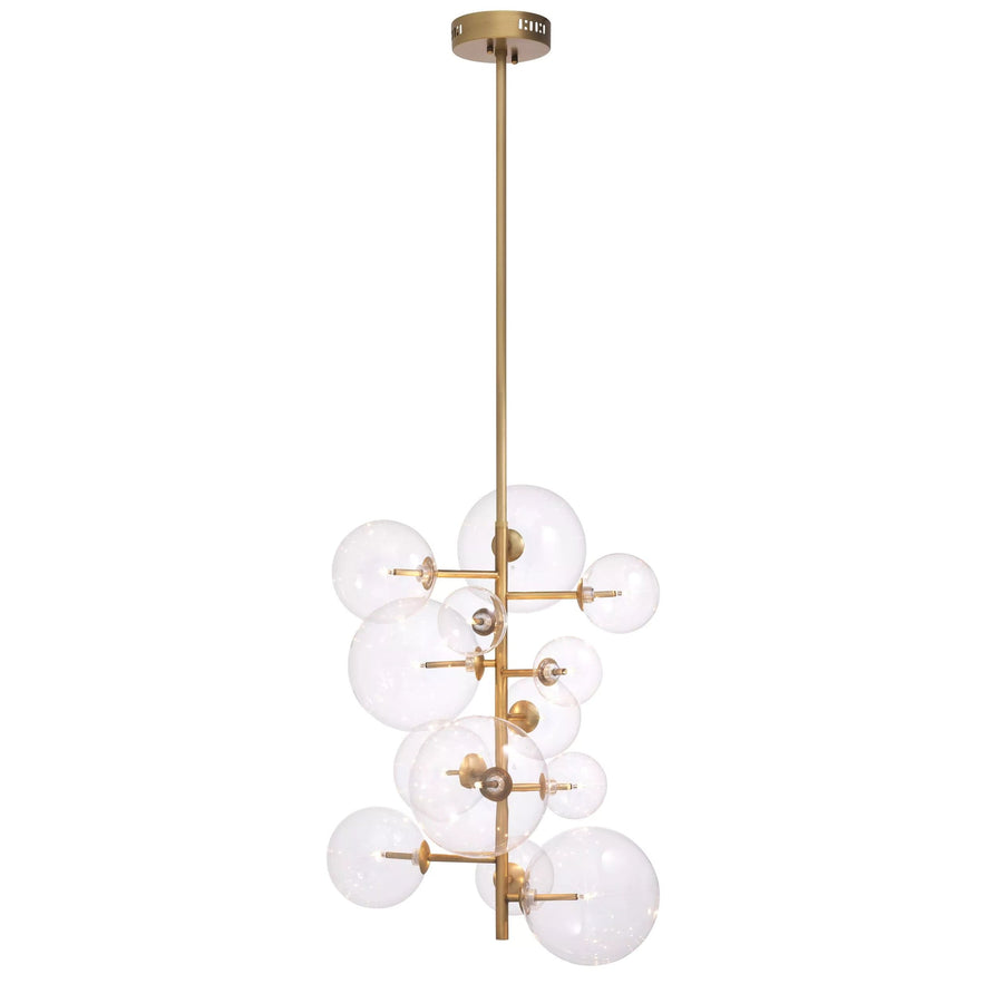 Branching Brass Chandelier with Clear Glass Globes