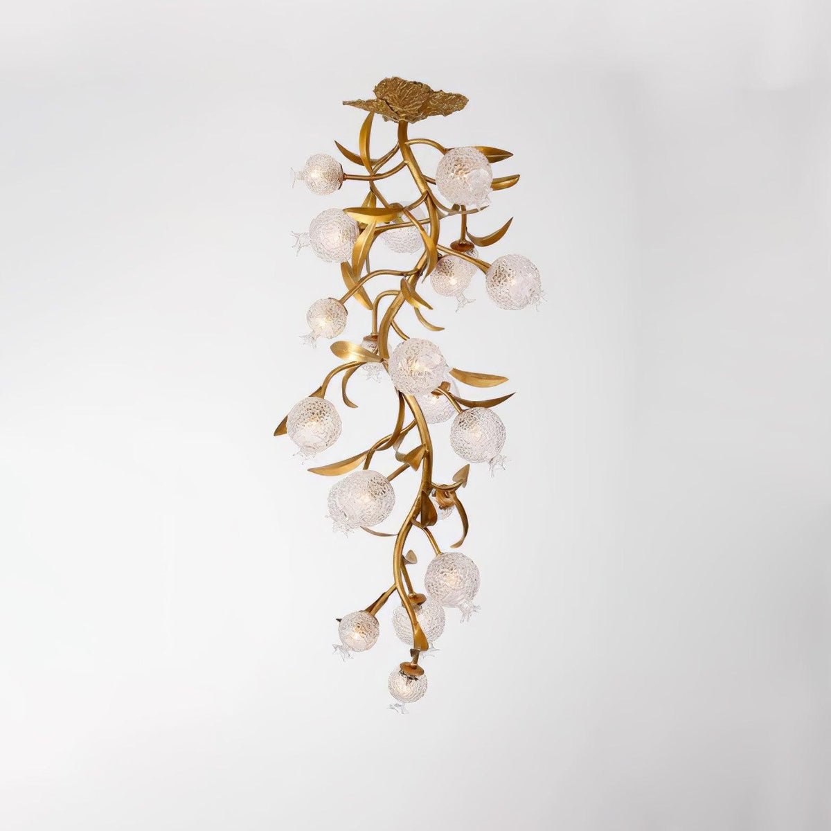 Branching Brass Chandelier with Clear Glass Pomegranates