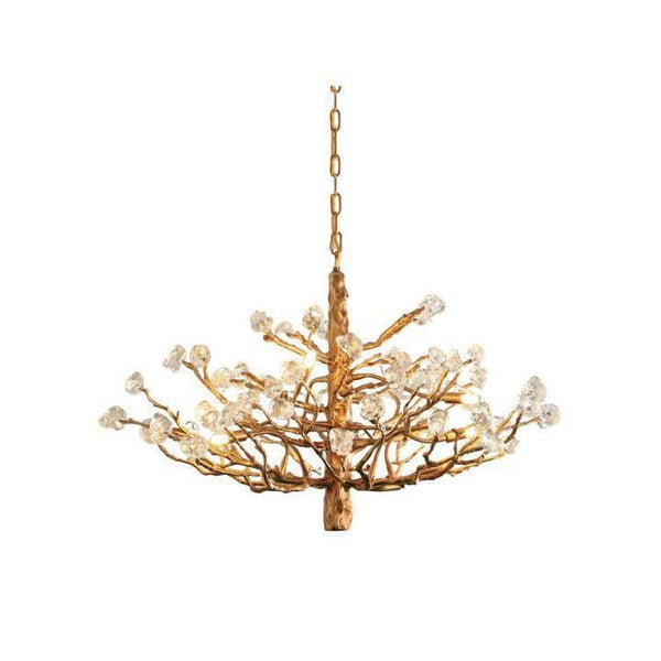 Branching Brass Chandelier with Clear Glass Stone Clusters