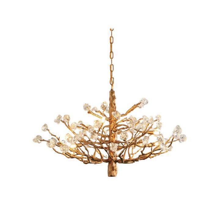 Branching Brass Chandelier with Clear Glass Stone Clusters