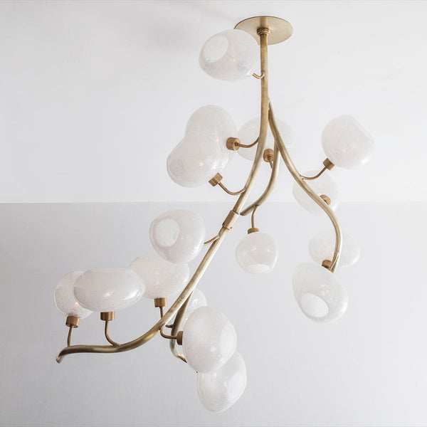 Branching Brass Chandelier with Clustered Glass Shades