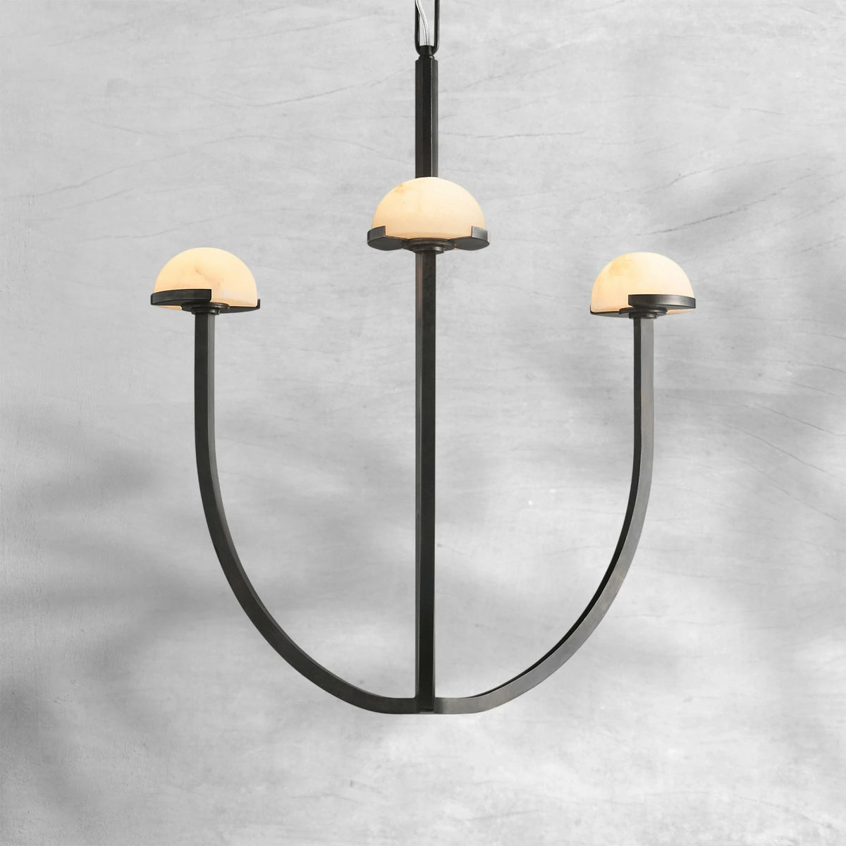 Branching Brass Chandelier with Domed Alabaster Shades