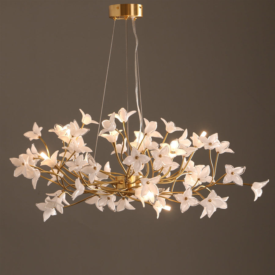 Branching Brass Chandelier with Glass Blossom Shades
