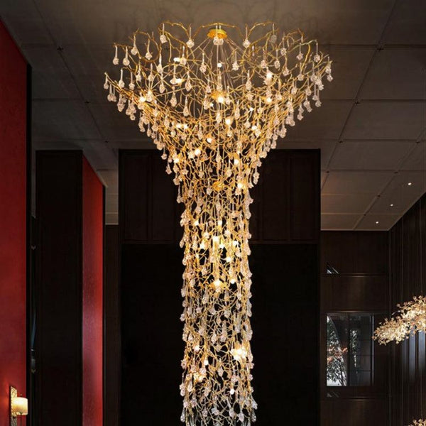 Branching Brass Chandelier with Glass Rose Shades