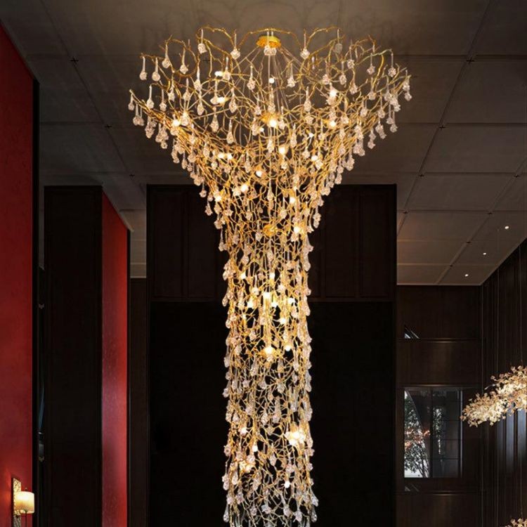 Branching Brass Chandelier with Glass Rose Shades