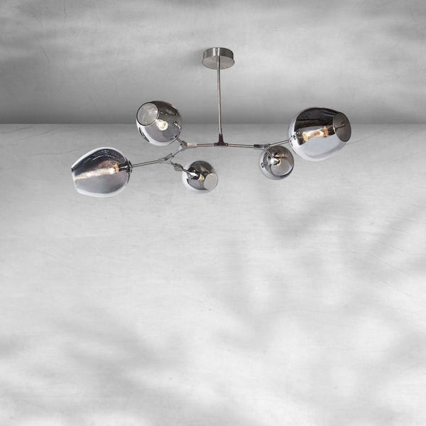Branching Brass Chandelier with Hanging Glass Globes