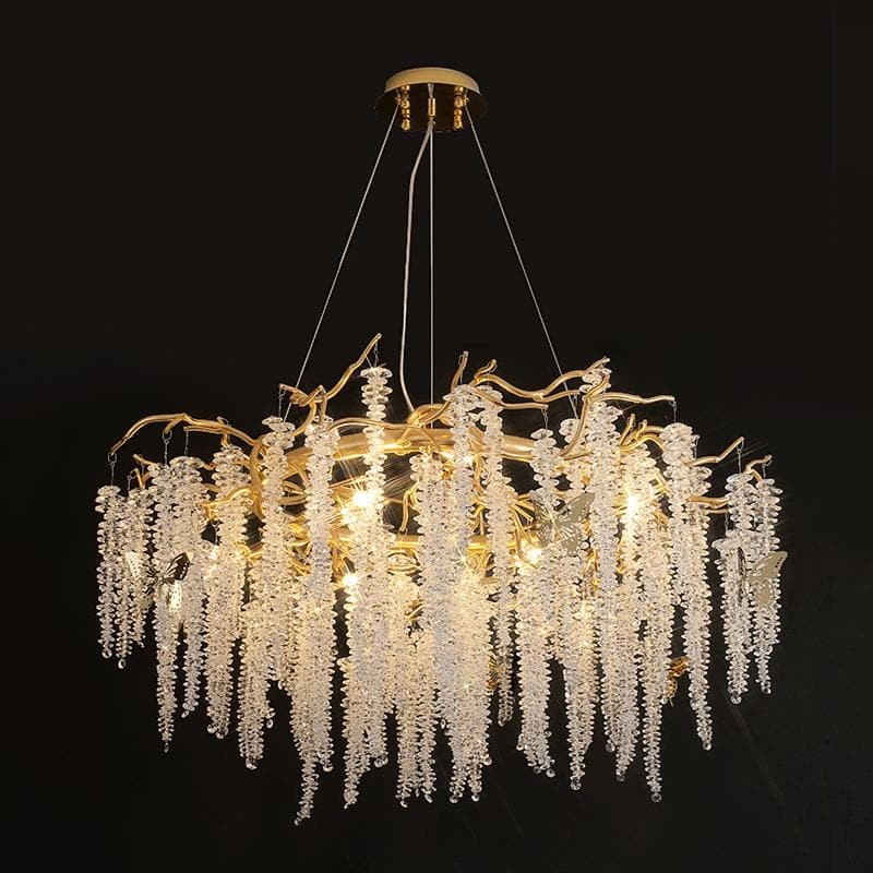 Branching Brass Chandelier with Snowflake Crystal Clusters