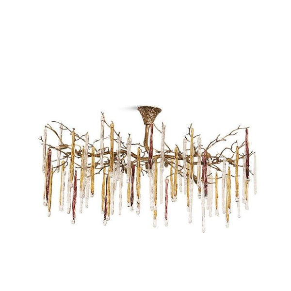Branching Brass Chandelier with Teardrop Crystals