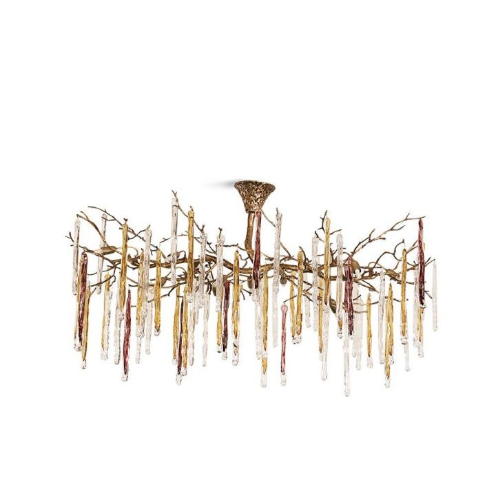 Branching Brass Chandelier with Teardrop Crystals