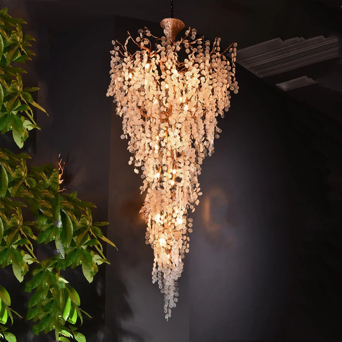 Branching Brass Flush Mount with Glass Blossoms