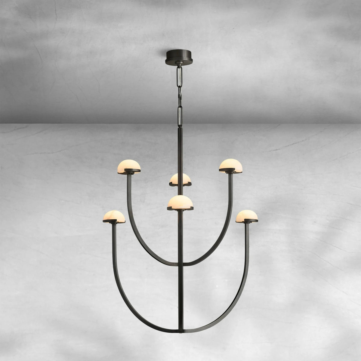 Branching Brass Frame Alabaster Dome Chandelier