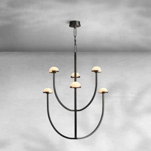 Branching Brass Frame Alabaster Dome Chandelier