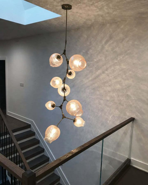Branching Brass Frame Glass Globe Chandelier