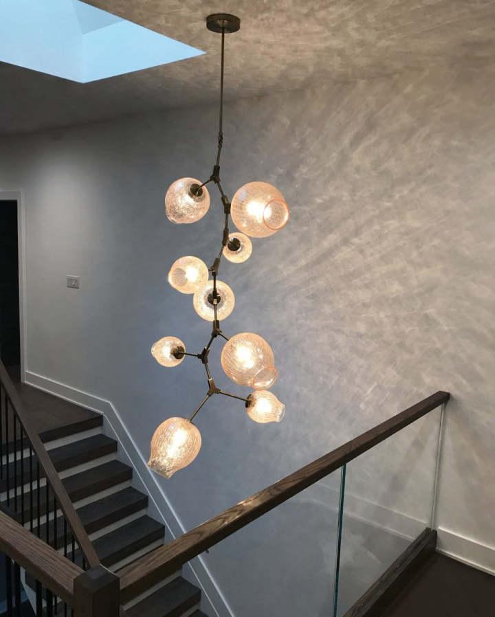 Branching Brass Frame Glass Globe Chandelier