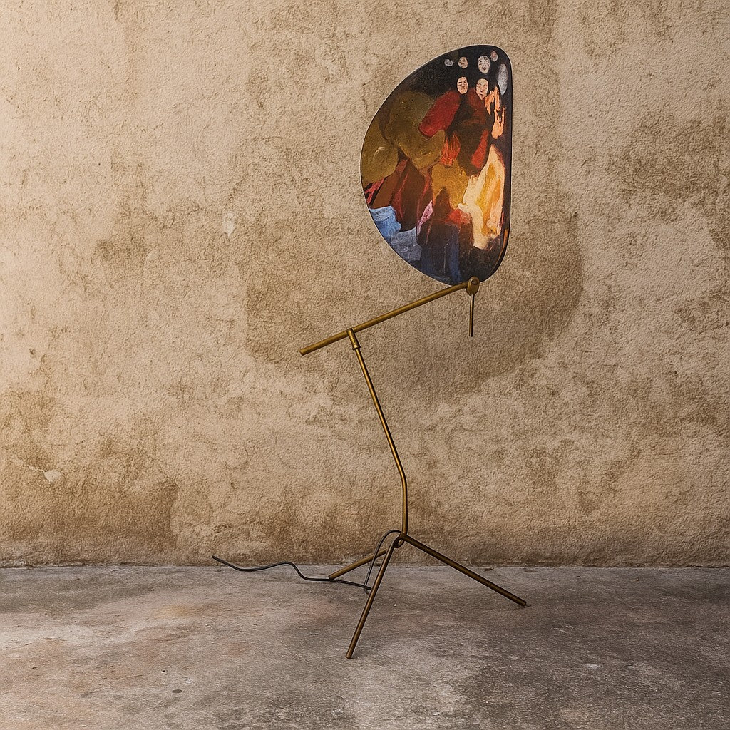 Branching Brass Twig Floor Lamp with Blue Glass Screen