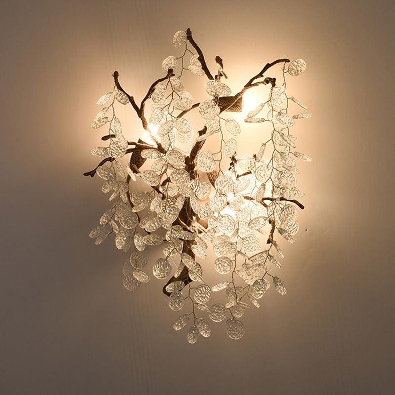 Branching Brass Wall Sconce with Glass Discs