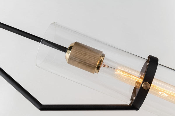 Branching Bronze and Brass Glass Cylinder Chandelier