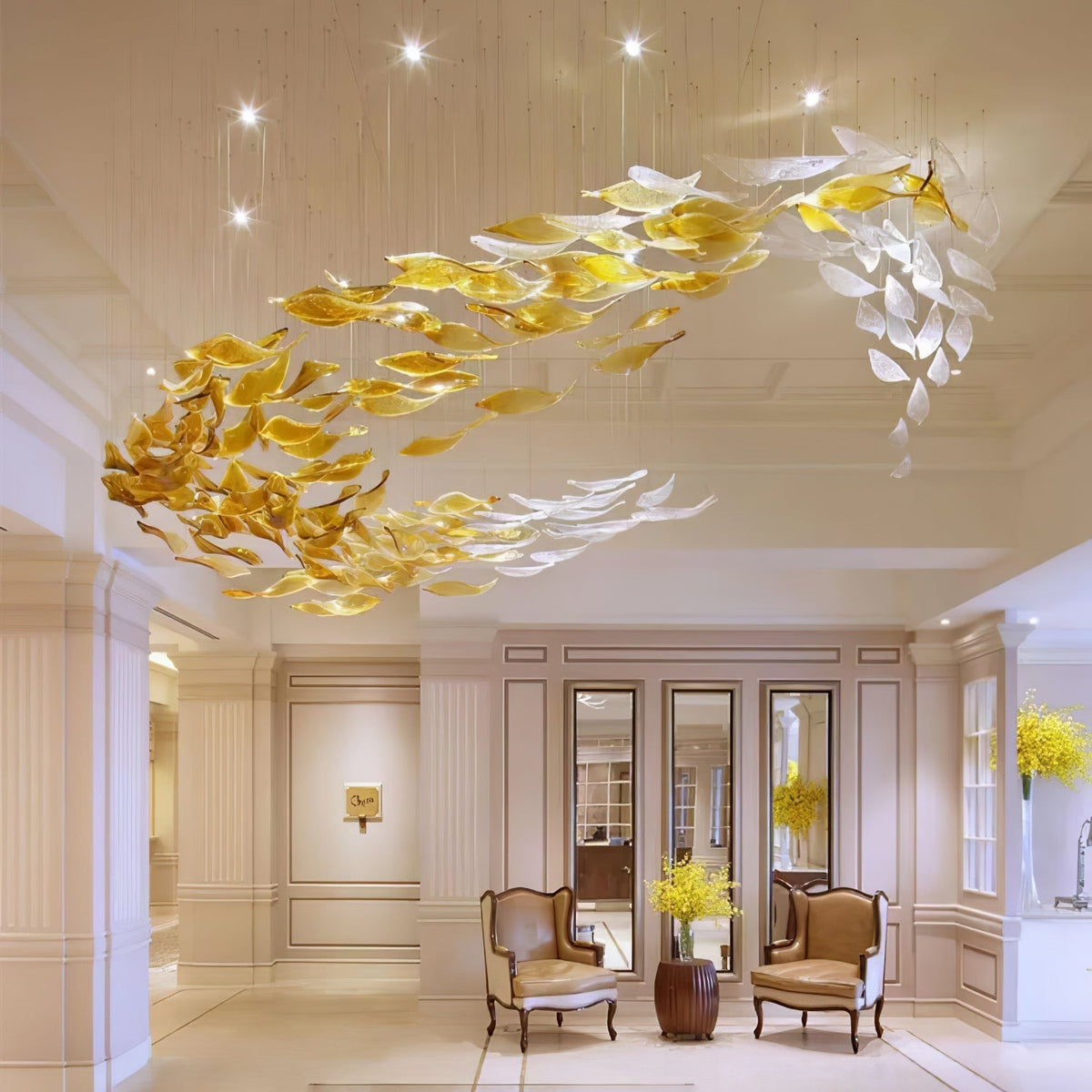 Branching Brushed Gold Aluminum Leaf Chandelier