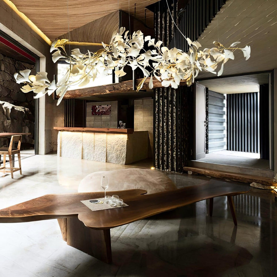 Branching Ceramic Leaf Iron Chandelier