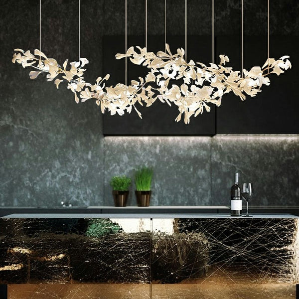 Branching Ceramic Petal Linear Chandelier
