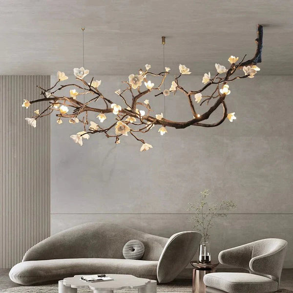 Branching Copper and Ceramic Flower Chandelier