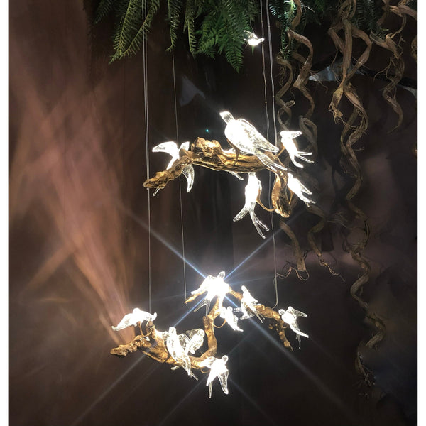Branching Copper Chandelier with Crystal Teardrops