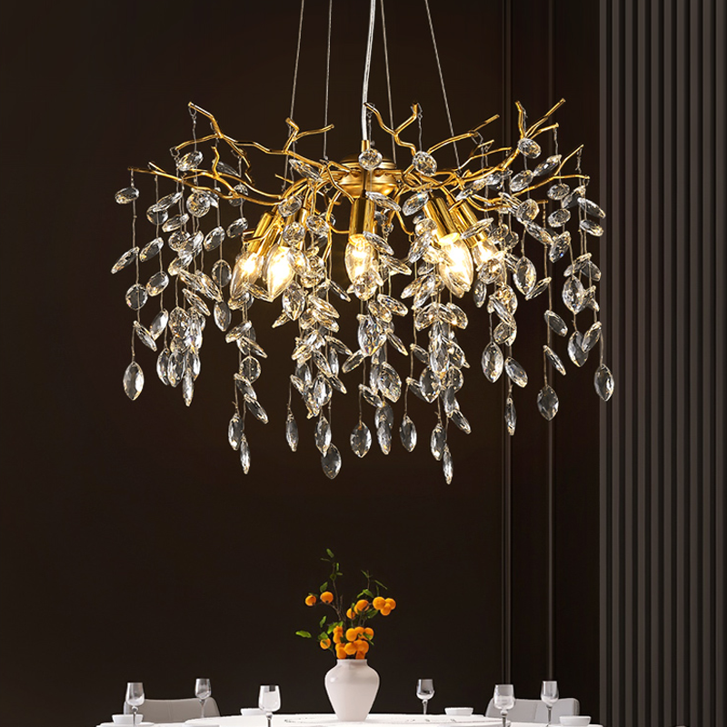 Branching Crystal Cluster Chandelier in Brass