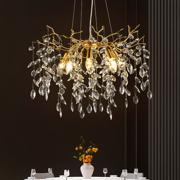 Branching Crystal Cluster Chandelier in Brass