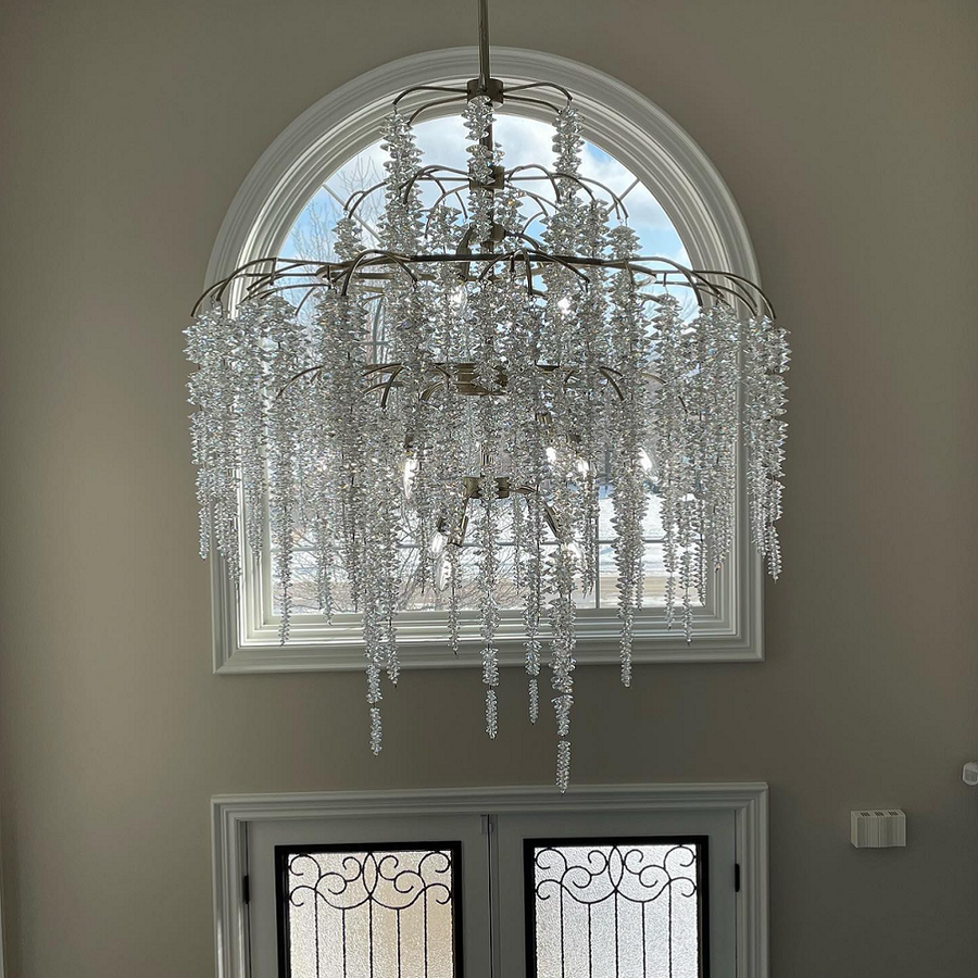 Branching Crystal Cluster Chandelier with Silver Metal Frame